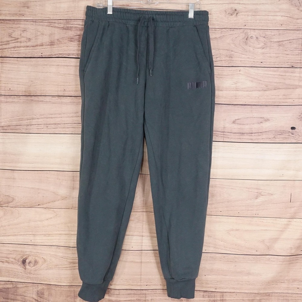 PUMA Sweatpants Mens L Green Fleece Jogger Elastic Waist Stretch Gym Athletic